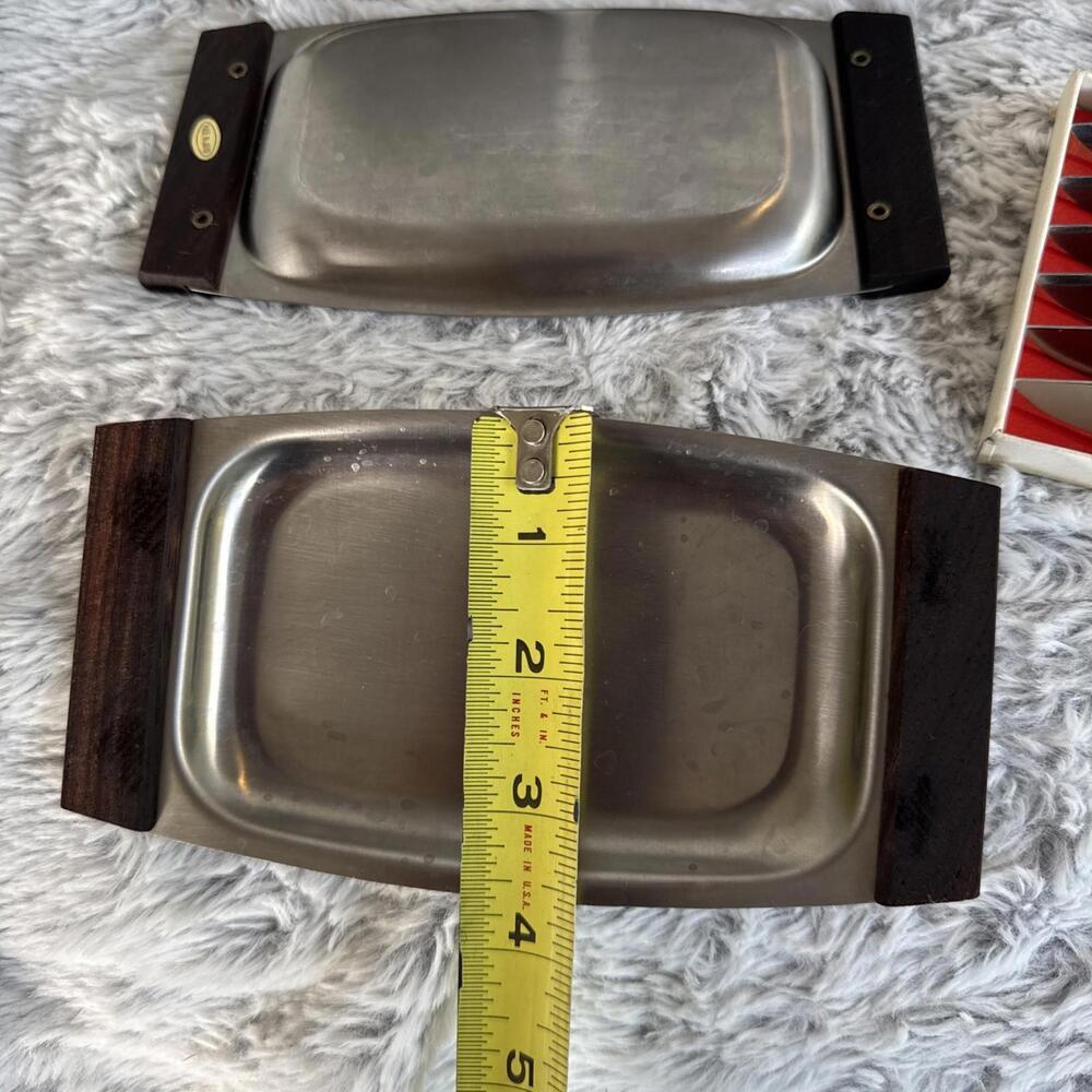 Vintage Stainless Steel & Wood MCM Single Server Snack/Appetizer‎ w/ Spreaders - Picture 4 of 9
